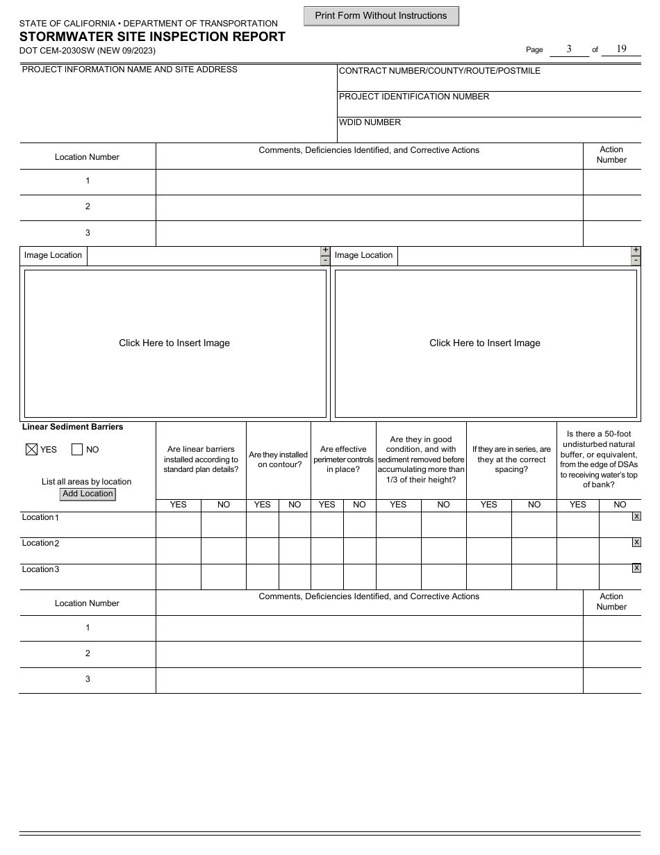 Form DOT CEM-2030SW Stormwater Site Inspection Report - California, Page 3