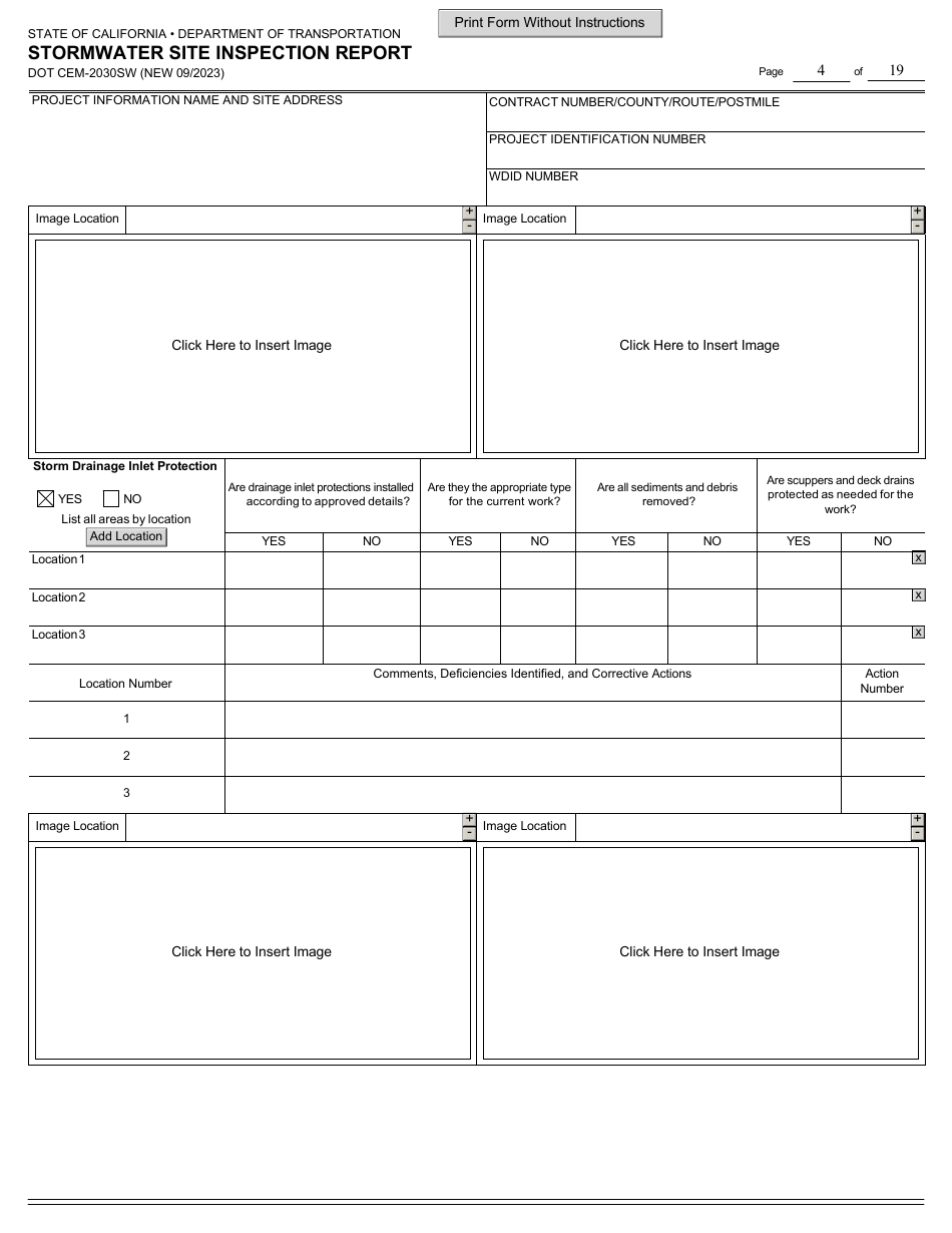 Form DOT CEM-2030SW Stormwater Site Inspection Report - California, Page 4