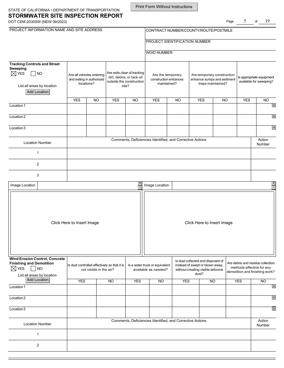 Form DOT CEM-2030SW Stormwater Site Inspection Report - California, Page 5