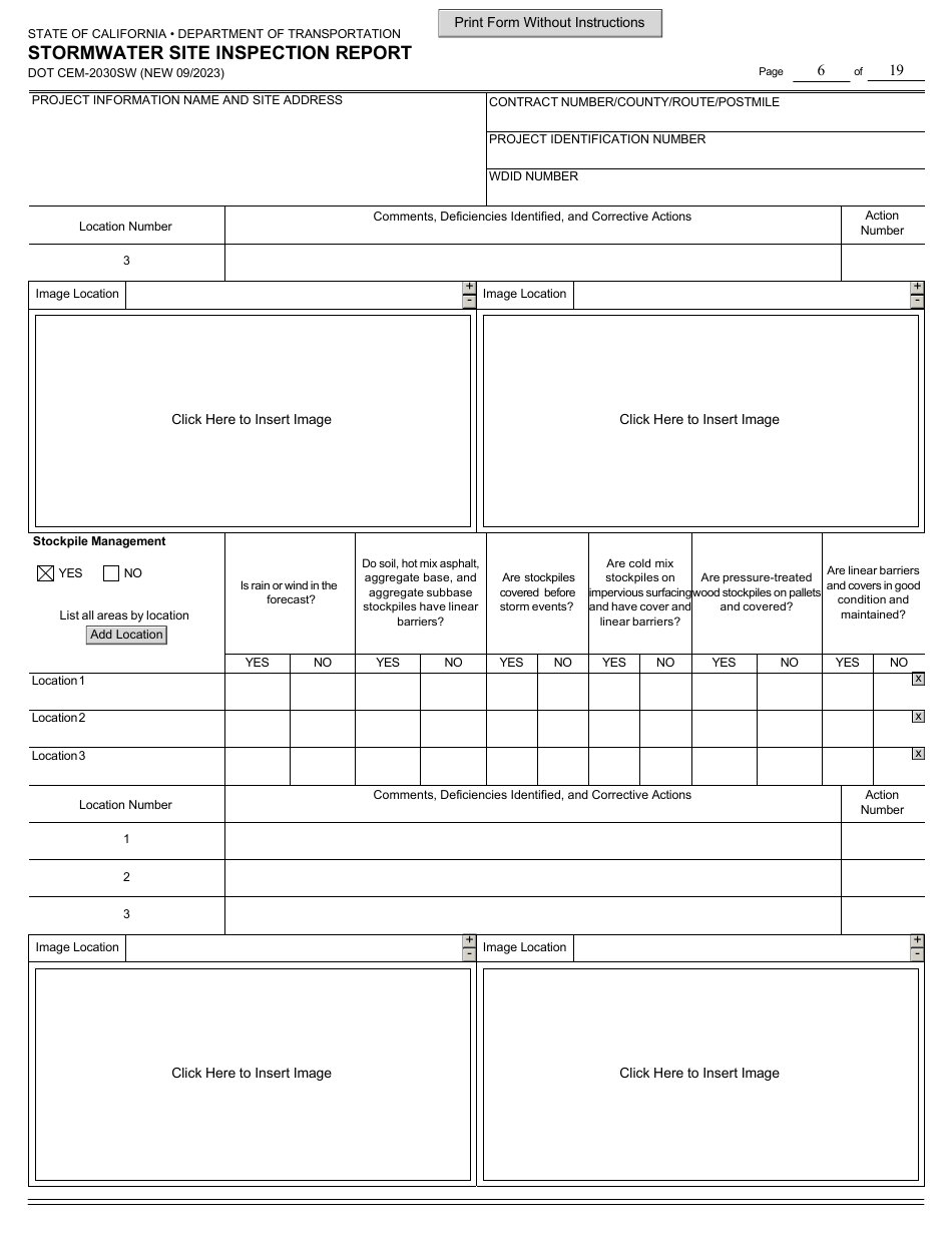 Form DOT CEM-2030SW Stormwater Site Inspection Report - California, Page 6
