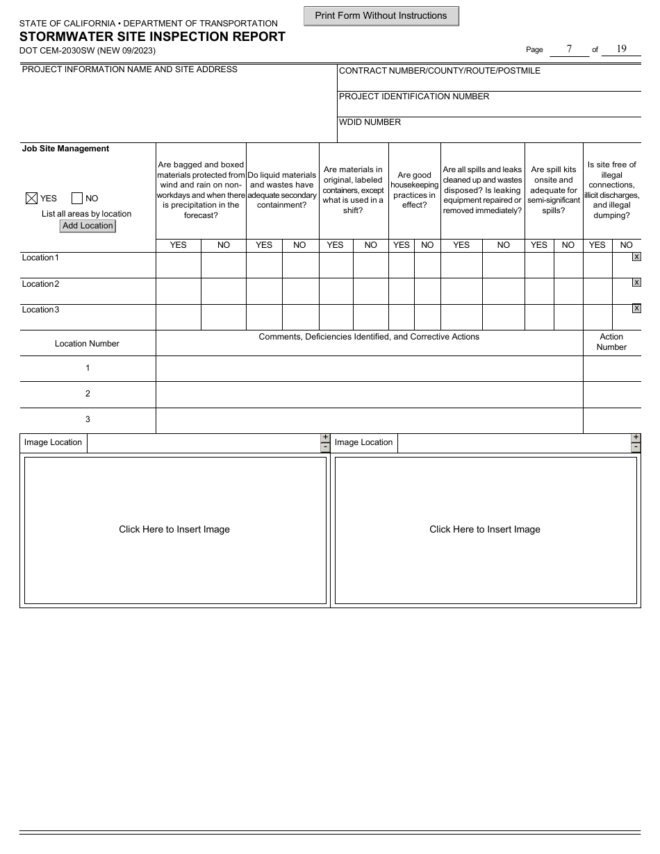 Form DOT CEM-2030SW Stormwater Site Inspection Report - California, Page 7