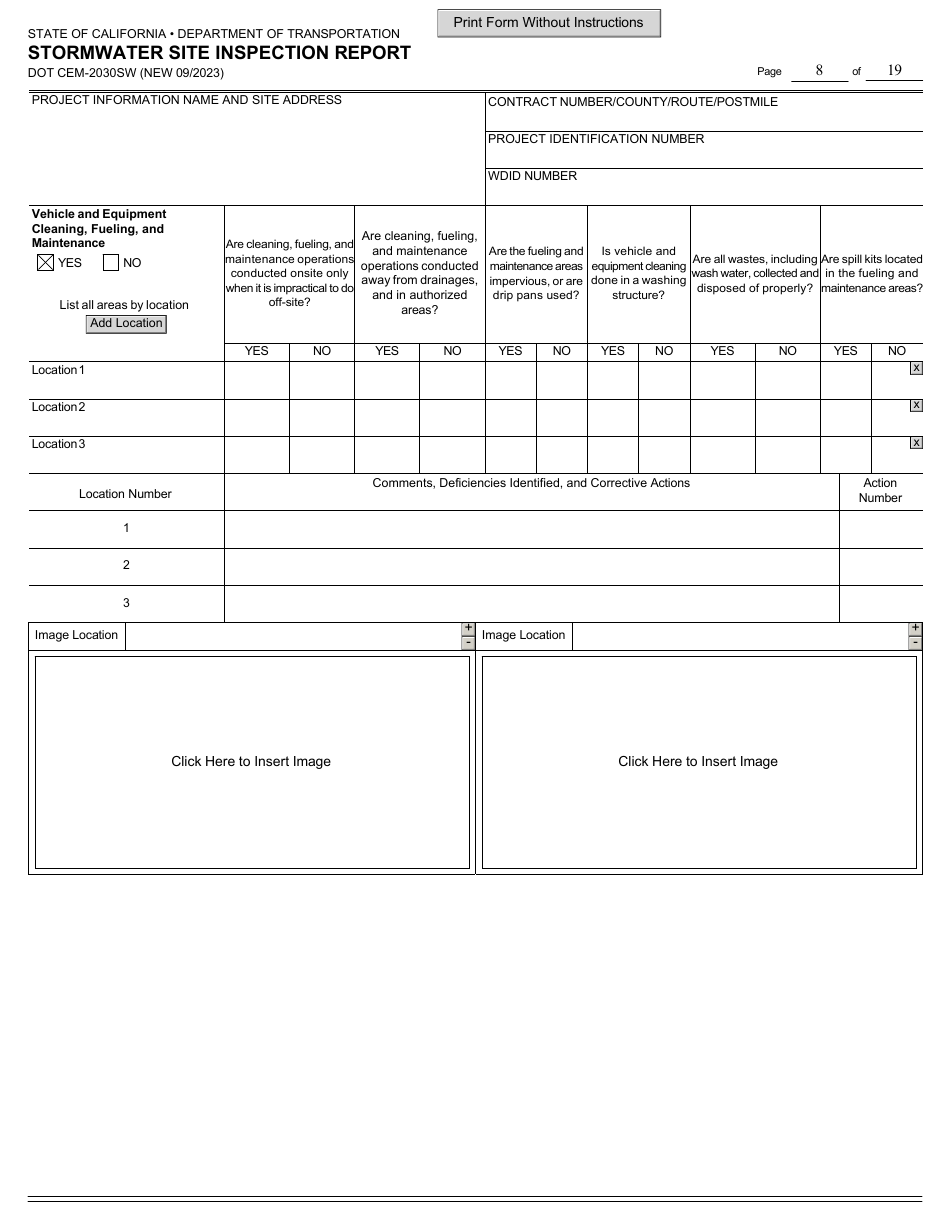 Form DOT CEM-2030SW Stormwater Site Inspection Report - California, Page 8