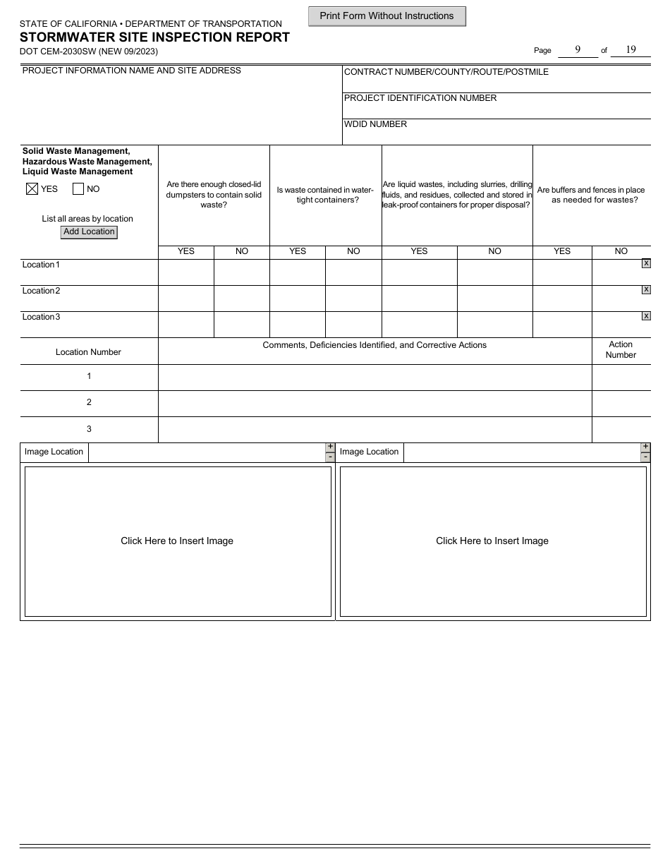Form DOT CEM-2030SW Stormwater Site Inspection Report - California, Page 9