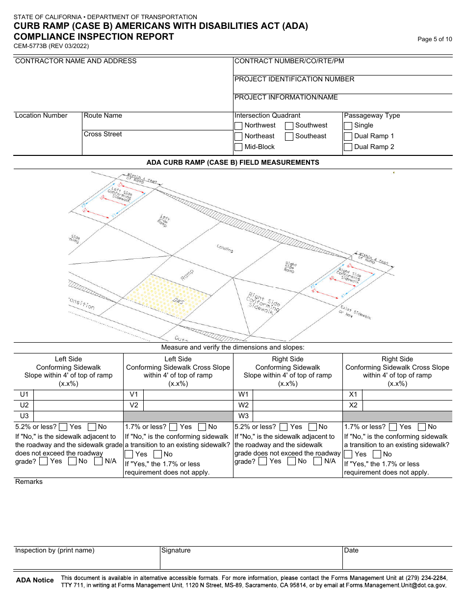 Form CEM-5773B Download Fillable PDF Or Fill Online Curb Ramp (Case B ...