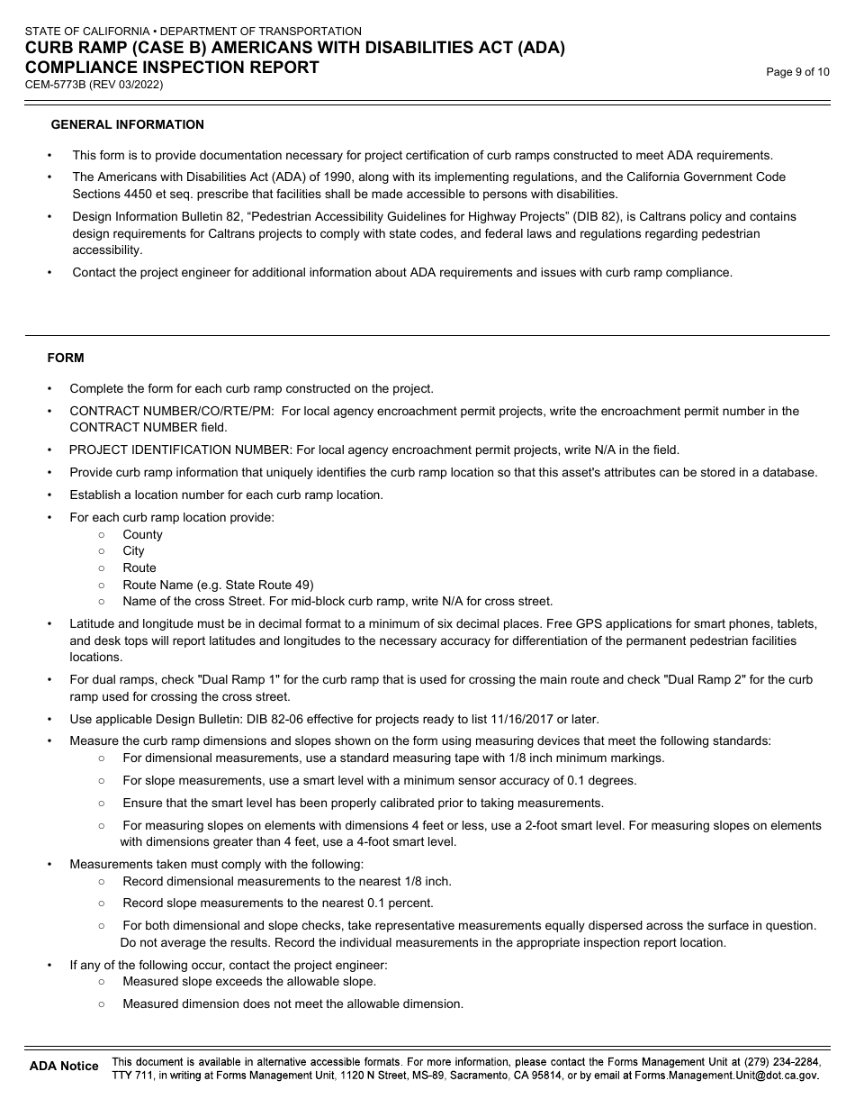 Form CEM-5773B Download Fillable PDF Or Fill Online Curb Ramp (Case B ...