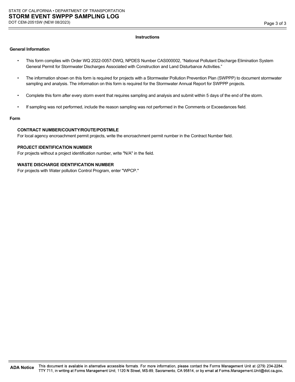 Form CEM-2051SW Storm Event Swppp Sampling Log - California, Page 3
