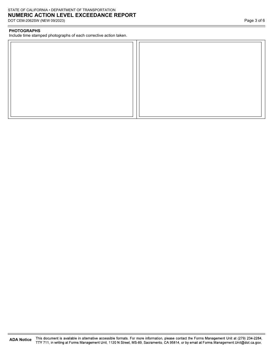 Form DOT CEM-2062SW Numeric Action Level Exceedance Report - California, Page 3