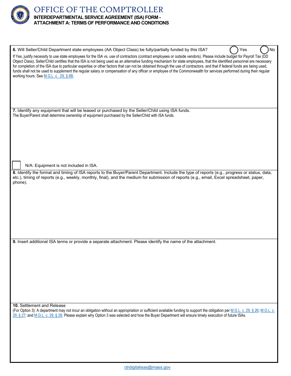 Interdepartmental Service Agreement (Isa) Form - Massachusetts, Page 3
