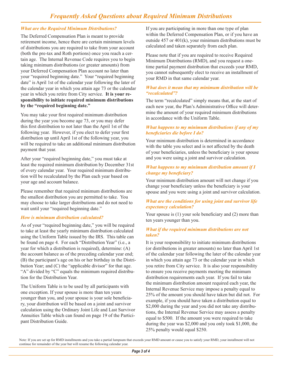 Deferred Compensation 457, 401(K)  401(A) Required Minimum Distribution (Rmd) Form - New York City, Page 3