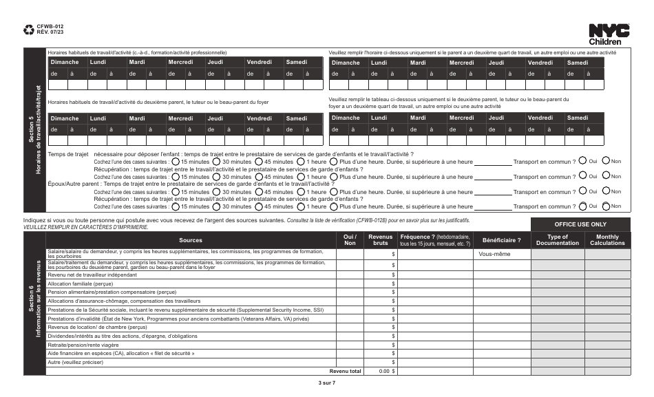 Form CFWB-012 Application for Child Care Assistance - New York (French), Page 3