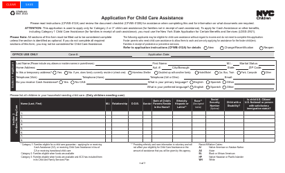 Document preview: Form CFWB-012 Application for Child Care Assistance - New York