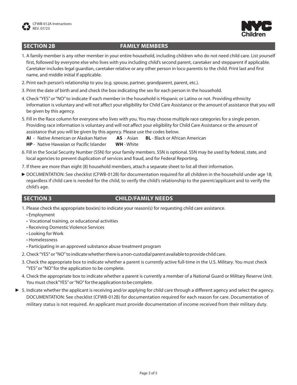 Form CFWB-012 Application for Child Care Assistance - New York, Page 10