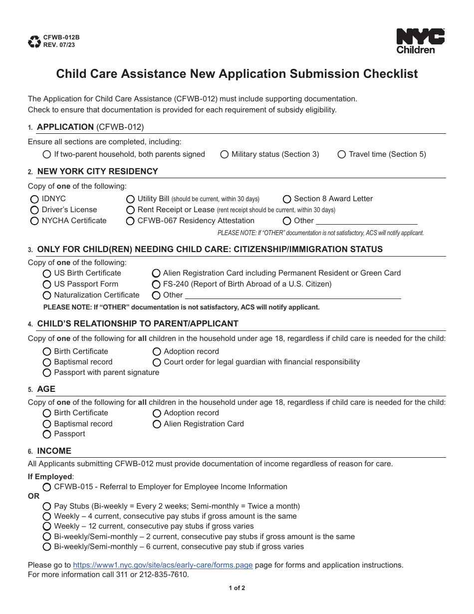 Form CFWB-012 Application for Child Care Assistance - New York, Page 13