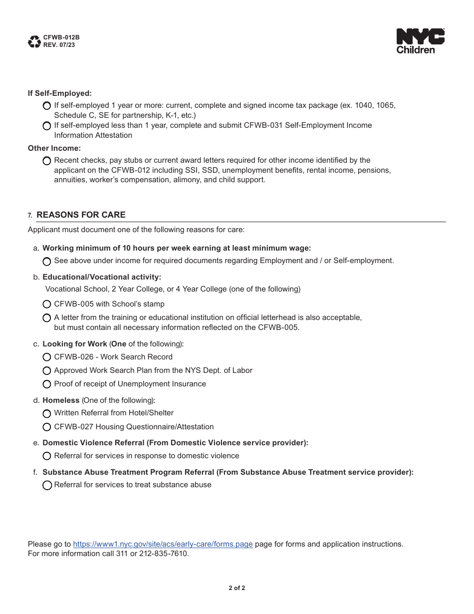 Form CFWB-012 Application for Child Care Assistance - New York, Page 14