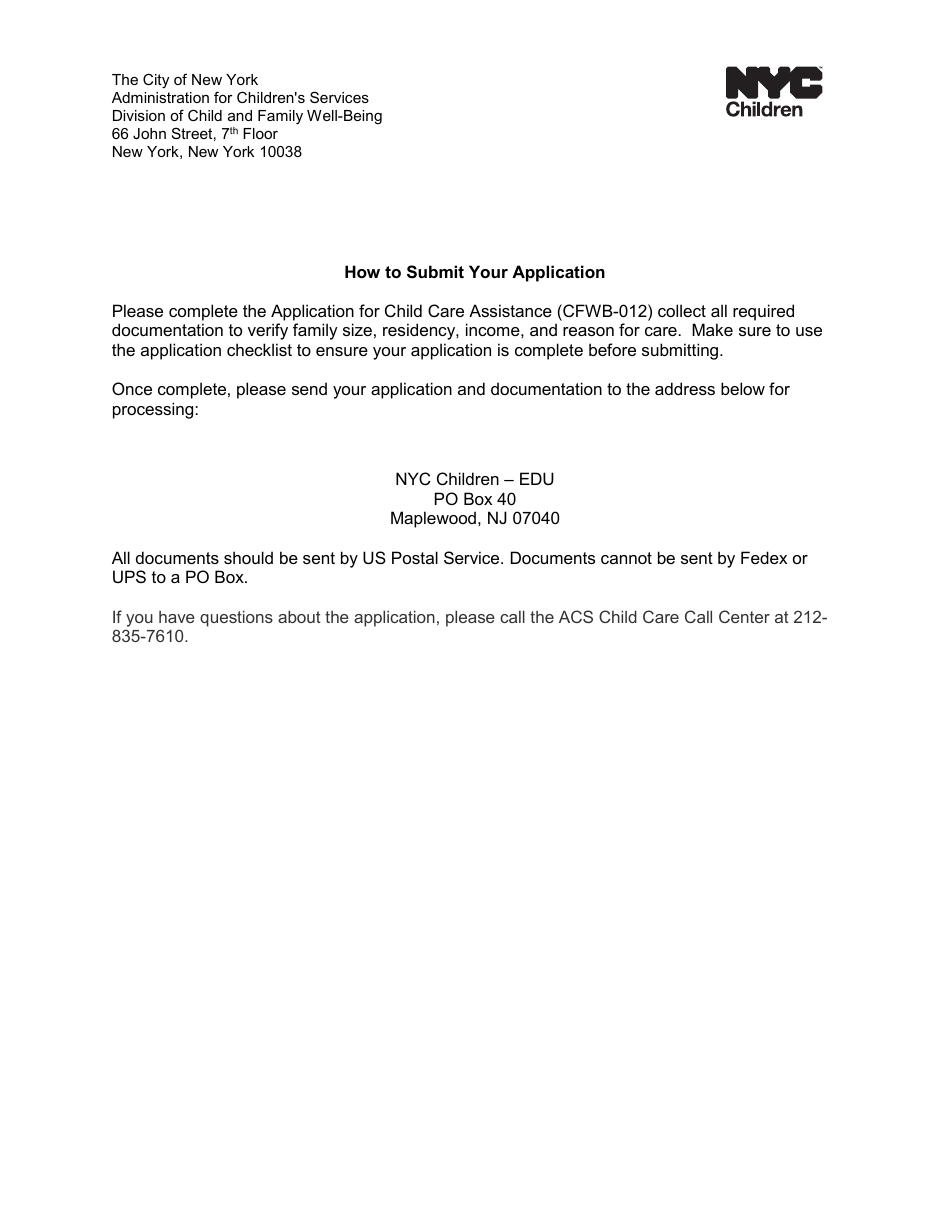Form CFWB-012 Application for Child Care Assistance - New York, Page 15