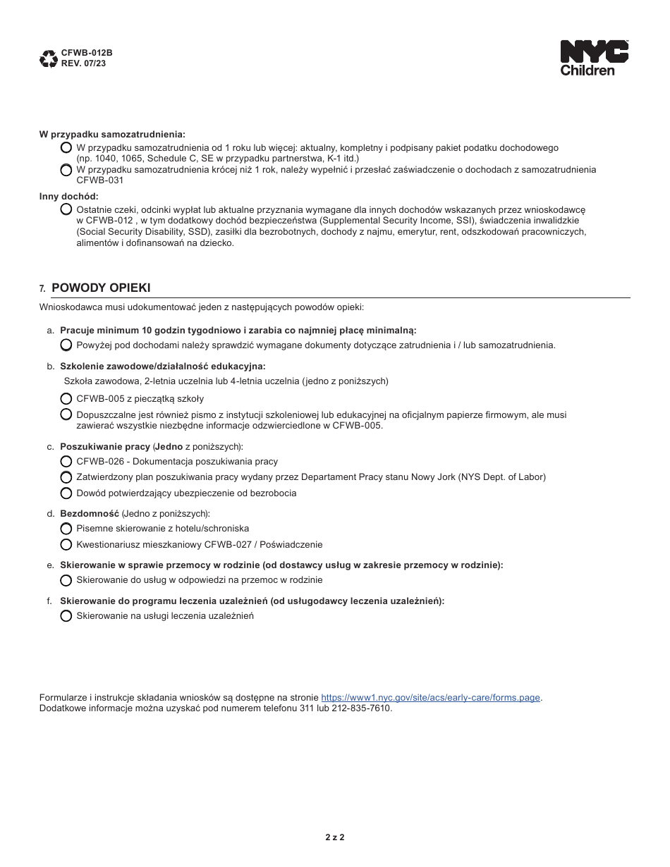 Form CFWB-012 Application for Child Care Assistance - New York (Polish), Page 14