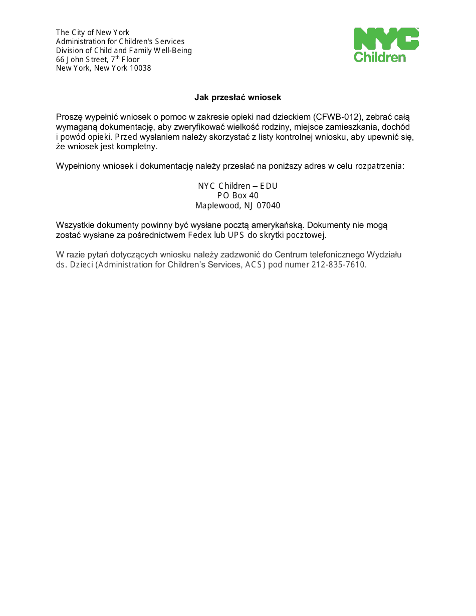 Form CFWB-012 Application for Child Care Assistance - New York (Polish), Page 15