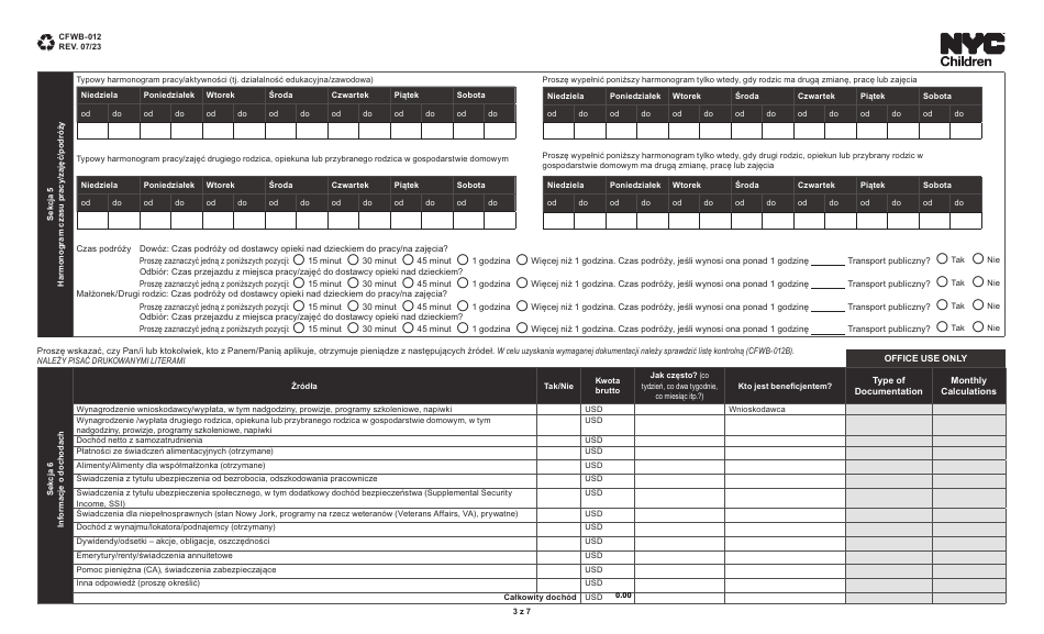 Form CFWB-012 Application for Child Care Assistance - New York (Polish), Page 3