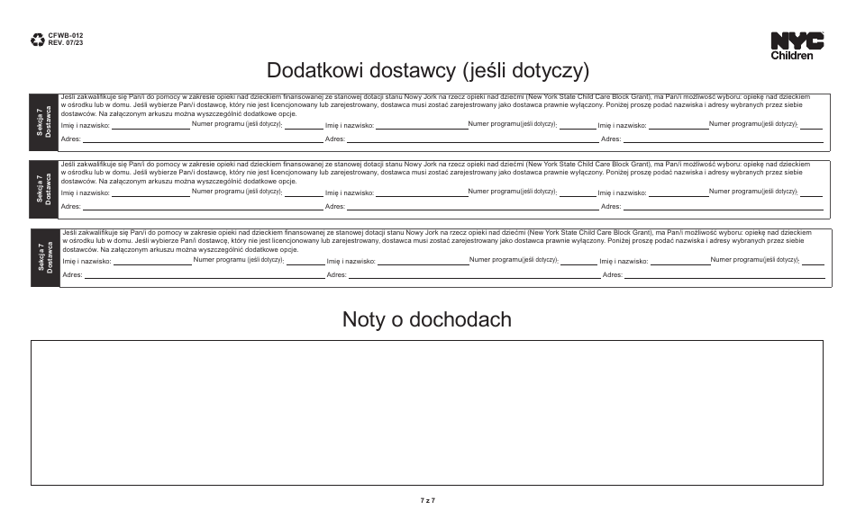 Form CFWB-012 Application for Child Care Assistance - New York (Polish), Page 7