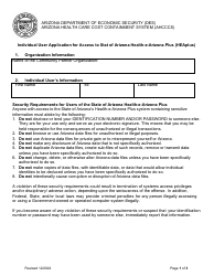 Document preview: Individual User Application for Access to State of Arizona Health-E-arizona Plus (Heaplus) - Arizona