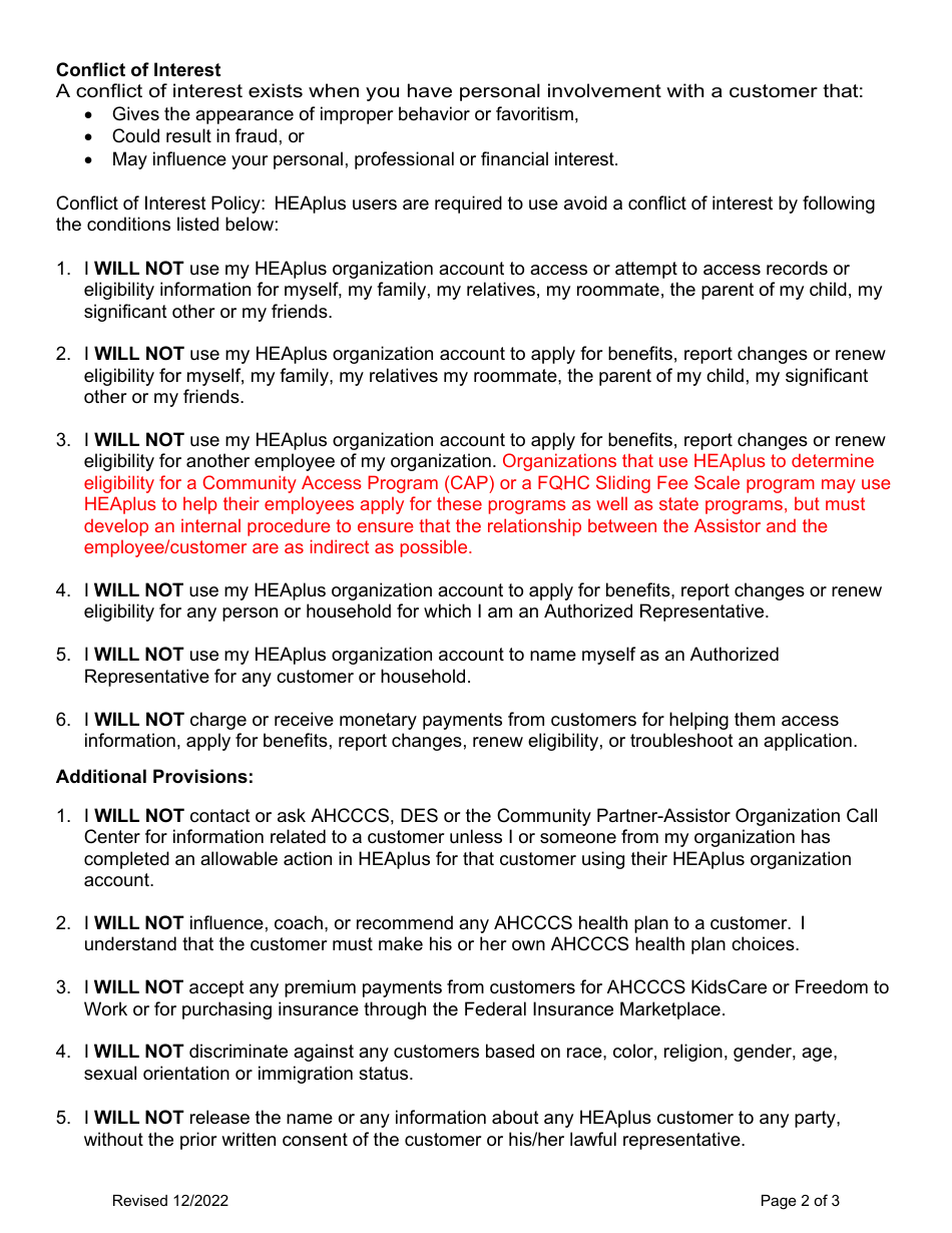 Individual User Application for Access to State of Arizona Health-E-arizona Plus (Heaplus) - Arizona, Page 2