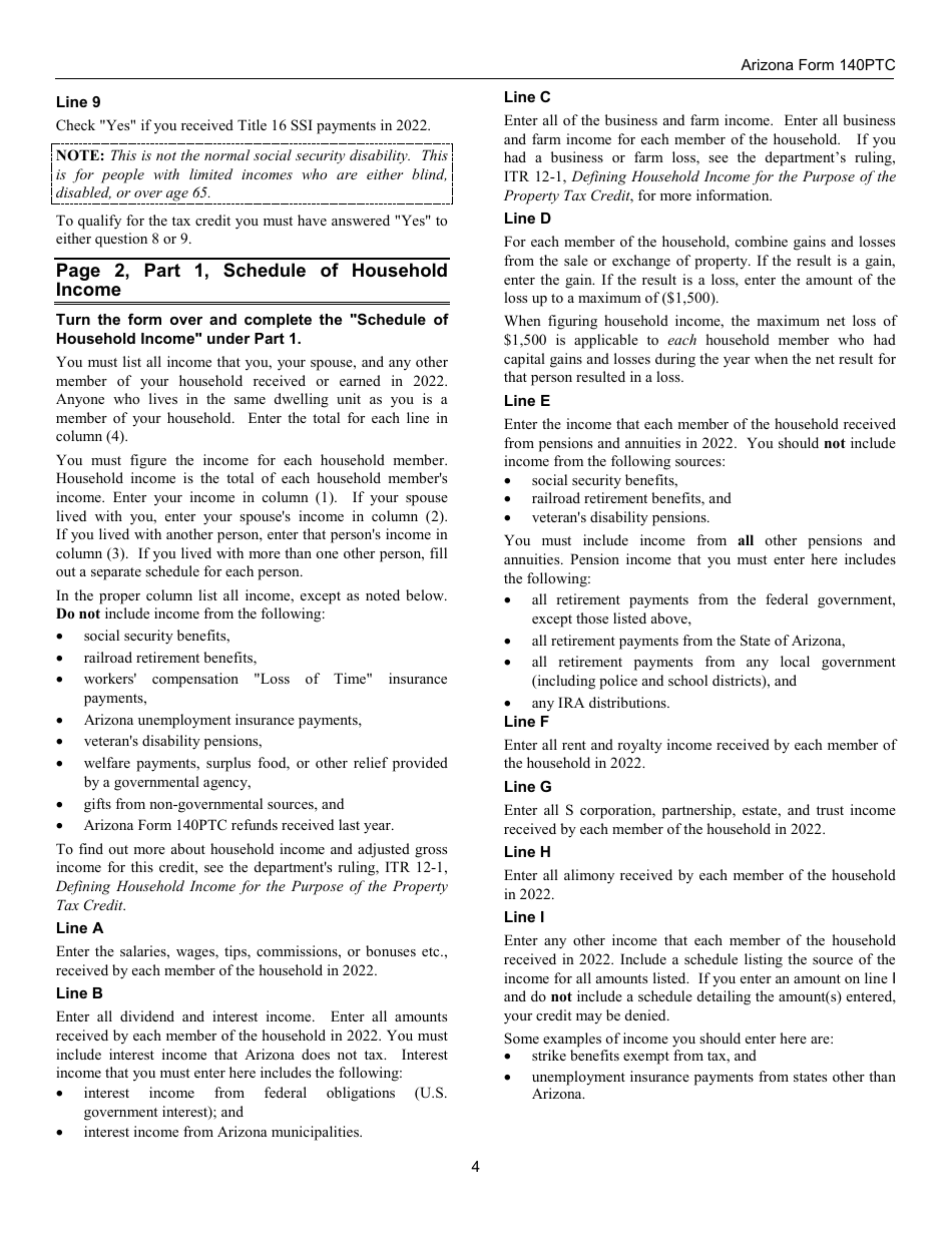 Instructions for Arizona Form 140PTC, ADOR10567 Property Tax Refund (Credit) Claim - Arizona, Page 4