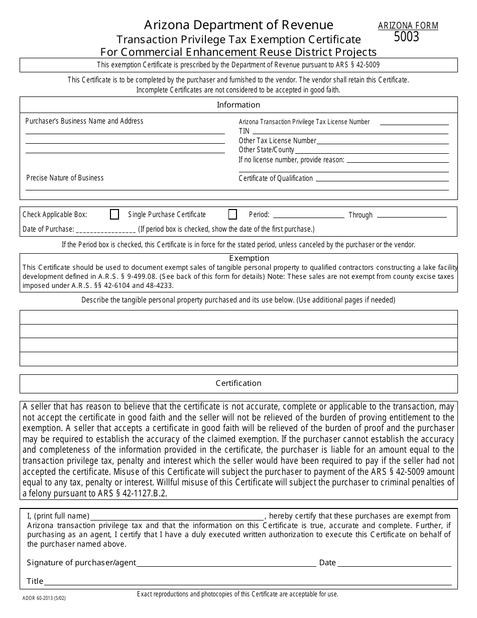 Arizona Form 5003 (ADOR60 2013) Fill Out Sign Online and Download