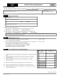 Document preview: Arizona Form 345 (ADOR11149) Credit for New Employment - Arizona, 2022