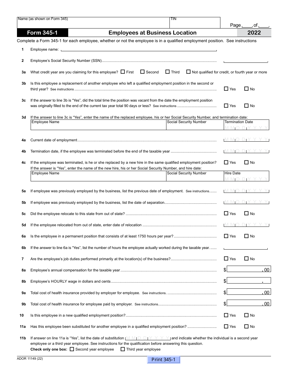 Arizona Form 345 (ADOR11149) Credit for New Employment - Arizona, Page 4