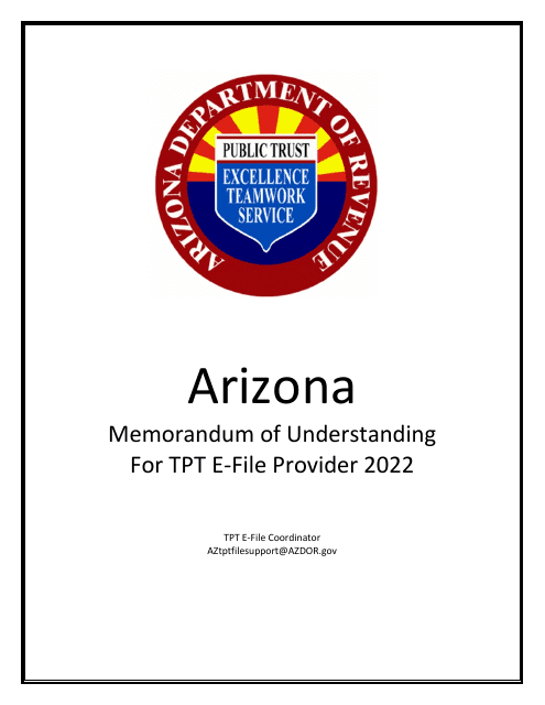 Memorandum of Understanding for Direct Transmission / Web Upload of Transaction Privilege / Use Tax Returns - Arizona Download Pdf