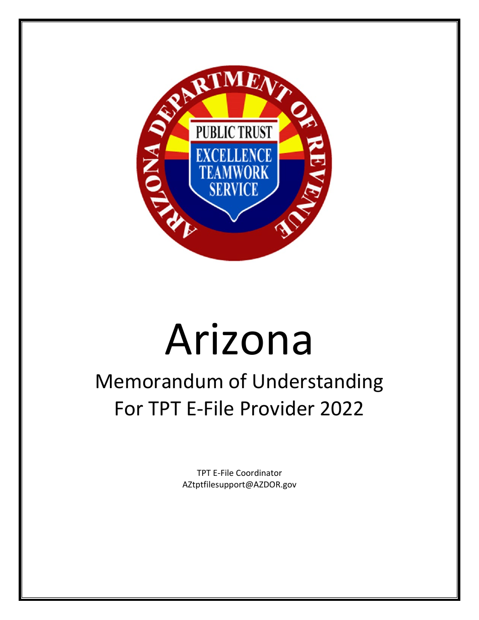 Memorandum of Understanding for Direct Transmission / Web Upload of Transaction Privilege / Use Tax Returns - Arizona, Page 1
