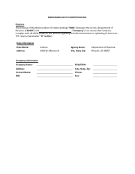 Memorandum of Understanding for Direct Transmission/Web Upload of Transaction Privilege/Use Tax Returns - Arizona, Page 4