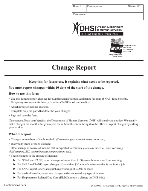 Form DHS0943 Change Report - Oregon