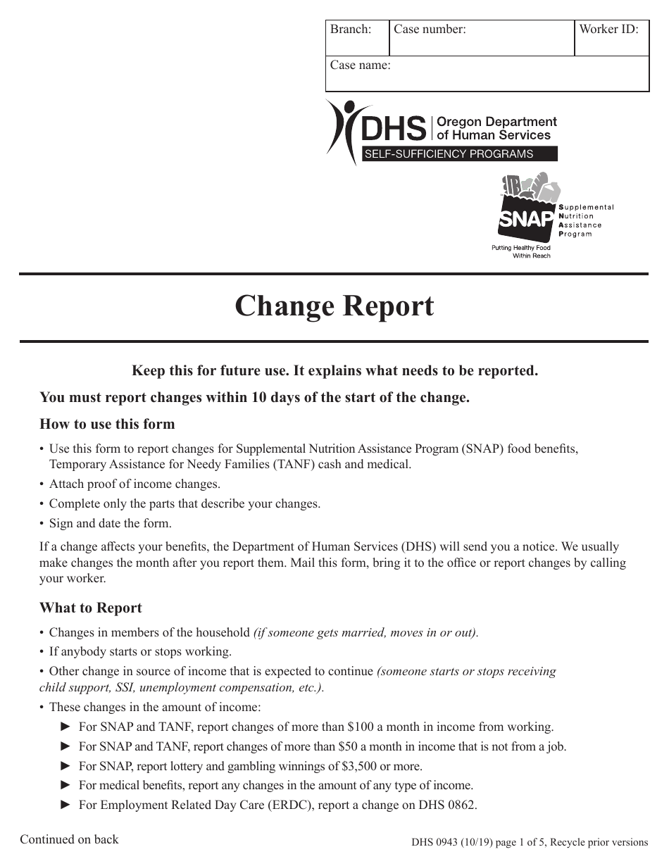 Form DHS0943 Change Report - Oregon, Page 1
