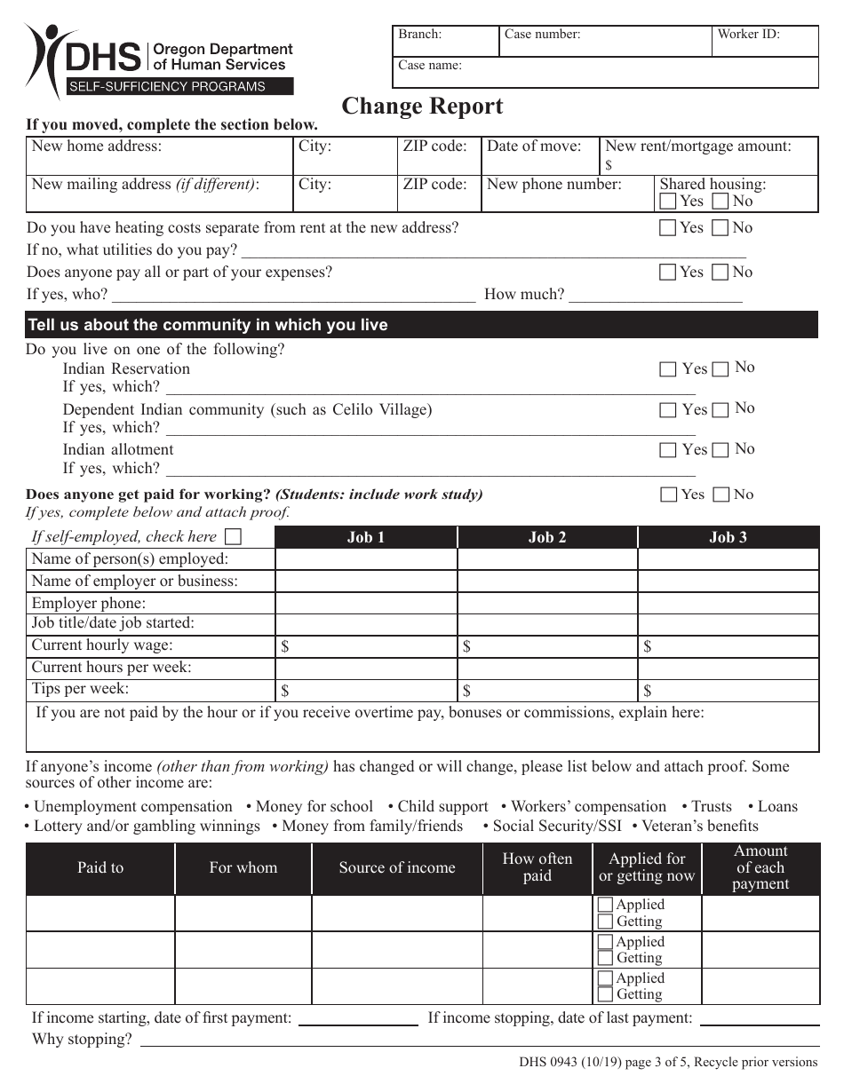 Form DHS0943 Change Report - Oregon, Page 3