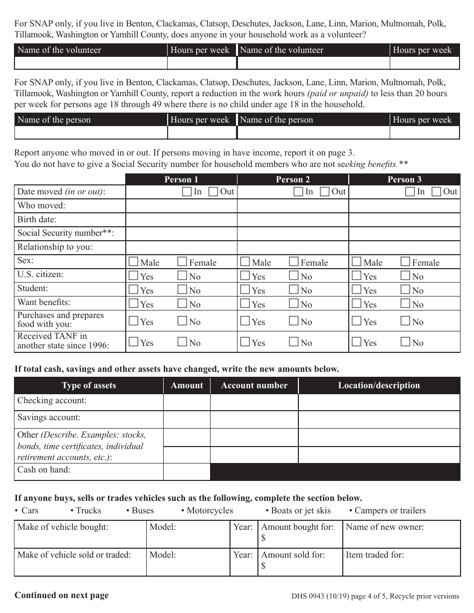 Form DHS0943 Change Report - Oregon, Page 4