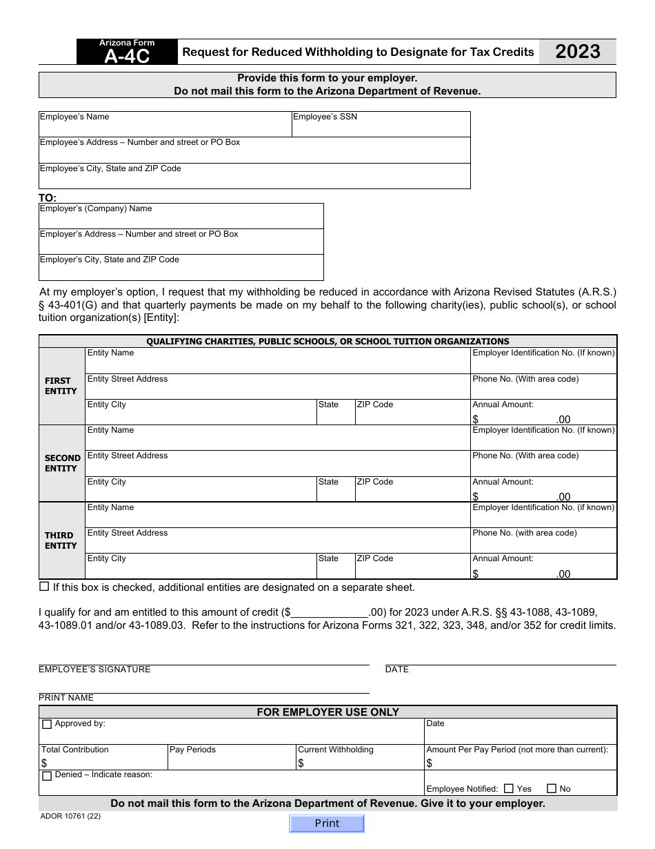 Arizona Form A4C (ADOR10761) Download Fillable PDF or Fill Online