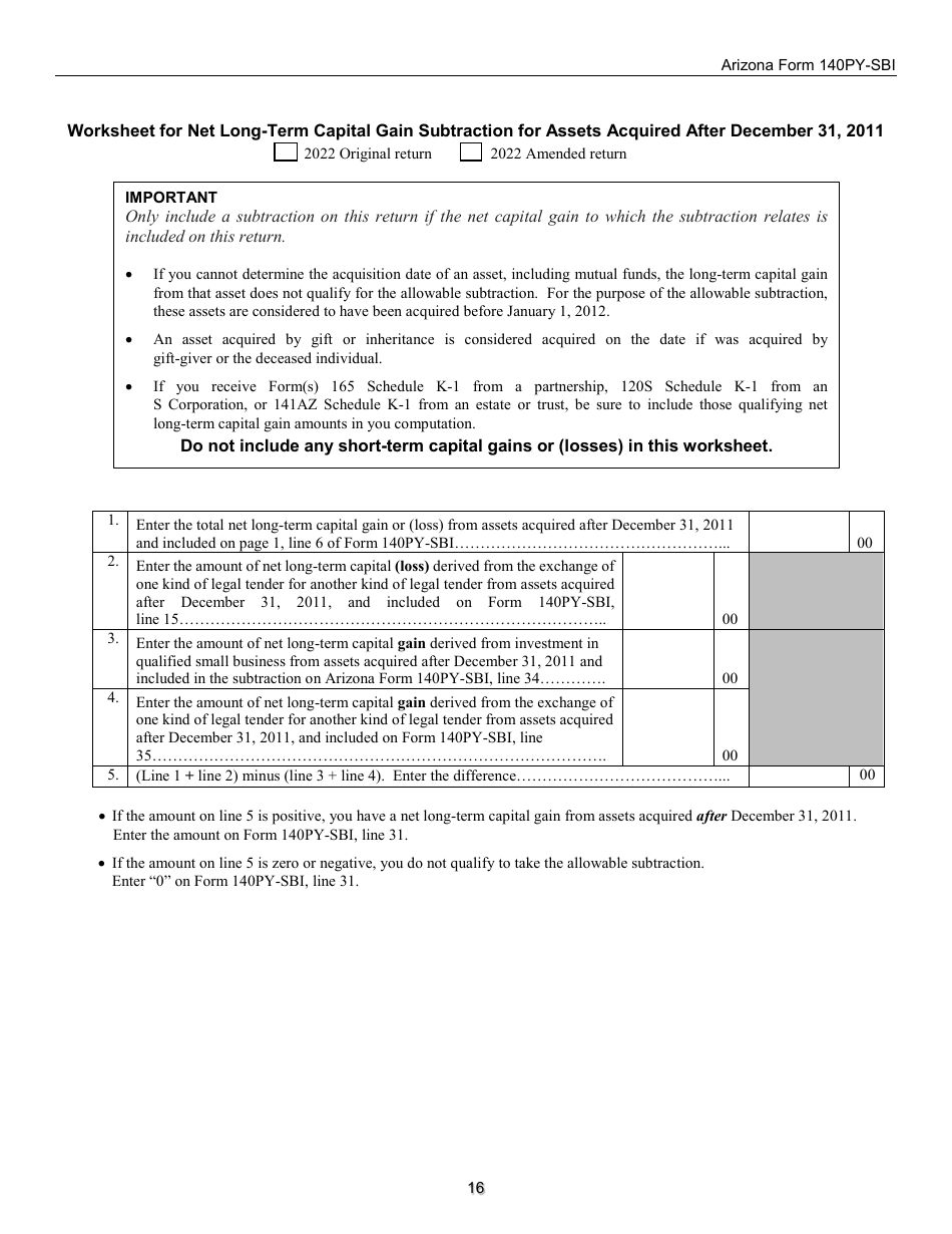 Instructions for Form 140PY-SBI, ADOR11407 Small Business Income Tax Return (Part-Year Residents) - Arizona, Page 16
