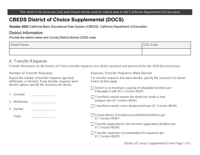 Cbeds District of Choice Supplemental (Docs) - California