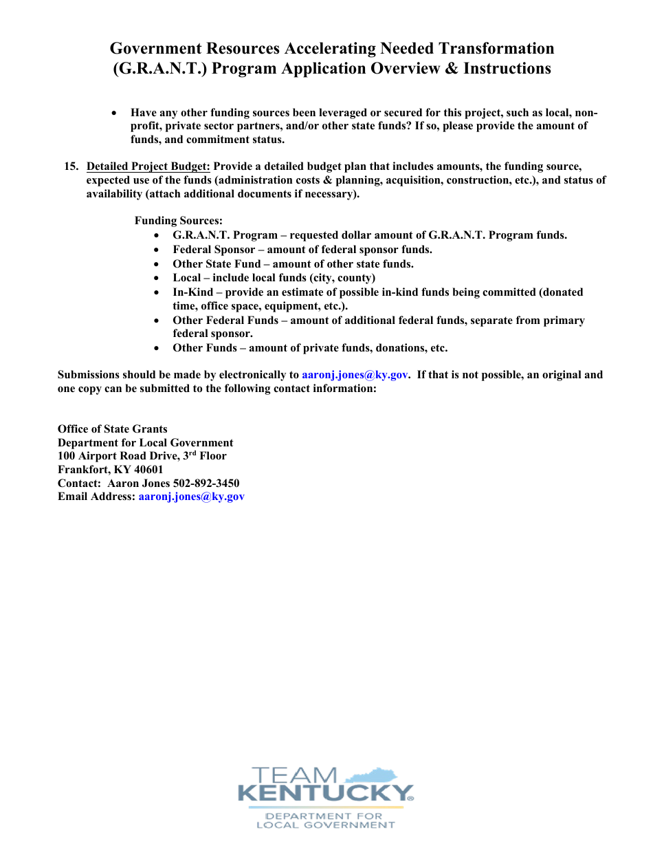 Government Resources Accelerating Needed Transformation (G.r.a.n.t.) Program Application - Kentucky, Page 10