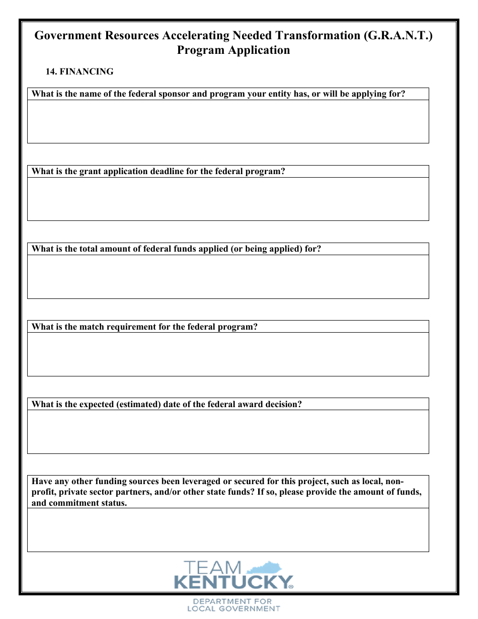 Government Resources Accelerating Needed Transformation (G.r.a.n.t.) Program Application - Kentucky, Page 6