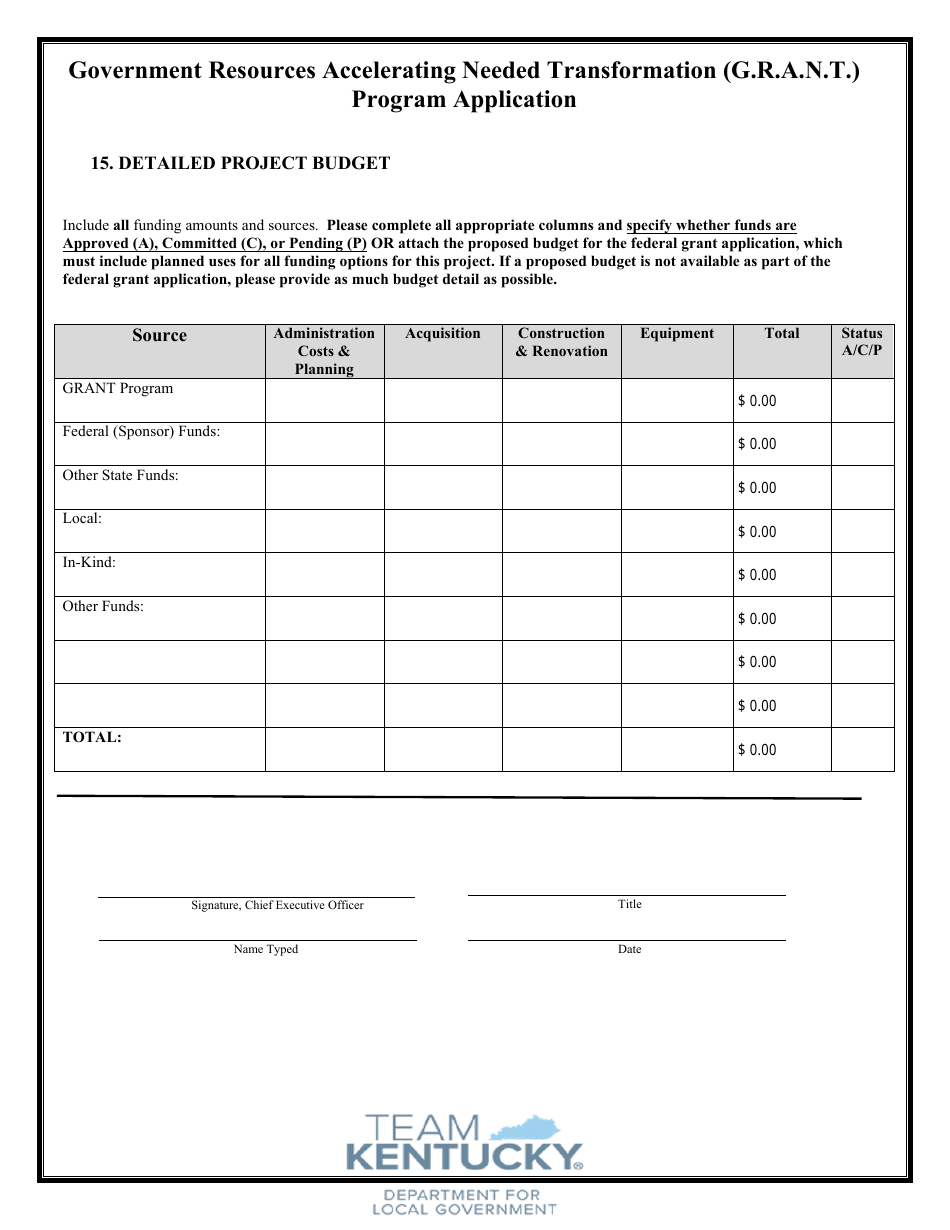 Government Resources Accelerating Needed Transformation (G.r.a.n.t.) Program Application - Kentucky, Page 7