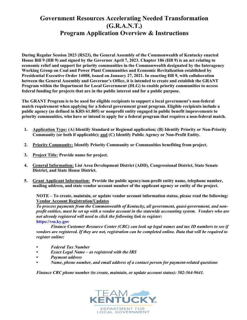 Government Resources Accelerating Needed Transformation (G.r.a.n.t.) Program Application - Kentucky, Page 8