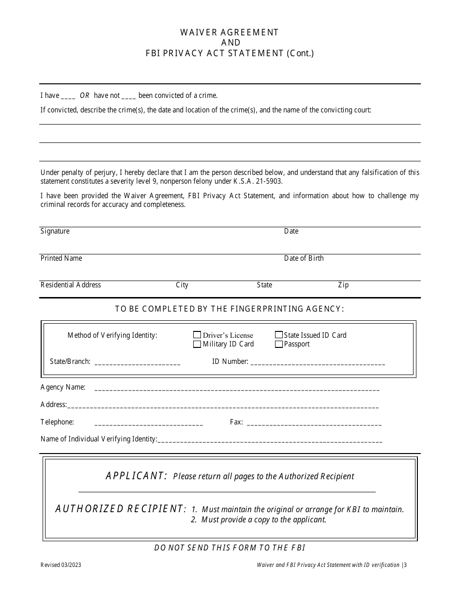 Kansas Fingerprint Waiver Form Download Printable PDF 2020 — 2024 ...