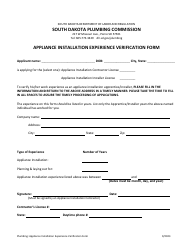 Document preview: Appliance Installation Experience Verification Form - South Carolina
