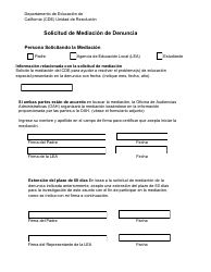 Document preview: Solicitud De Mediacion De Denuncia - California (Spanish)