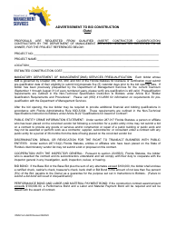 Document preview: DMS Form AE05 Advertisement to Bid Construction - Florida