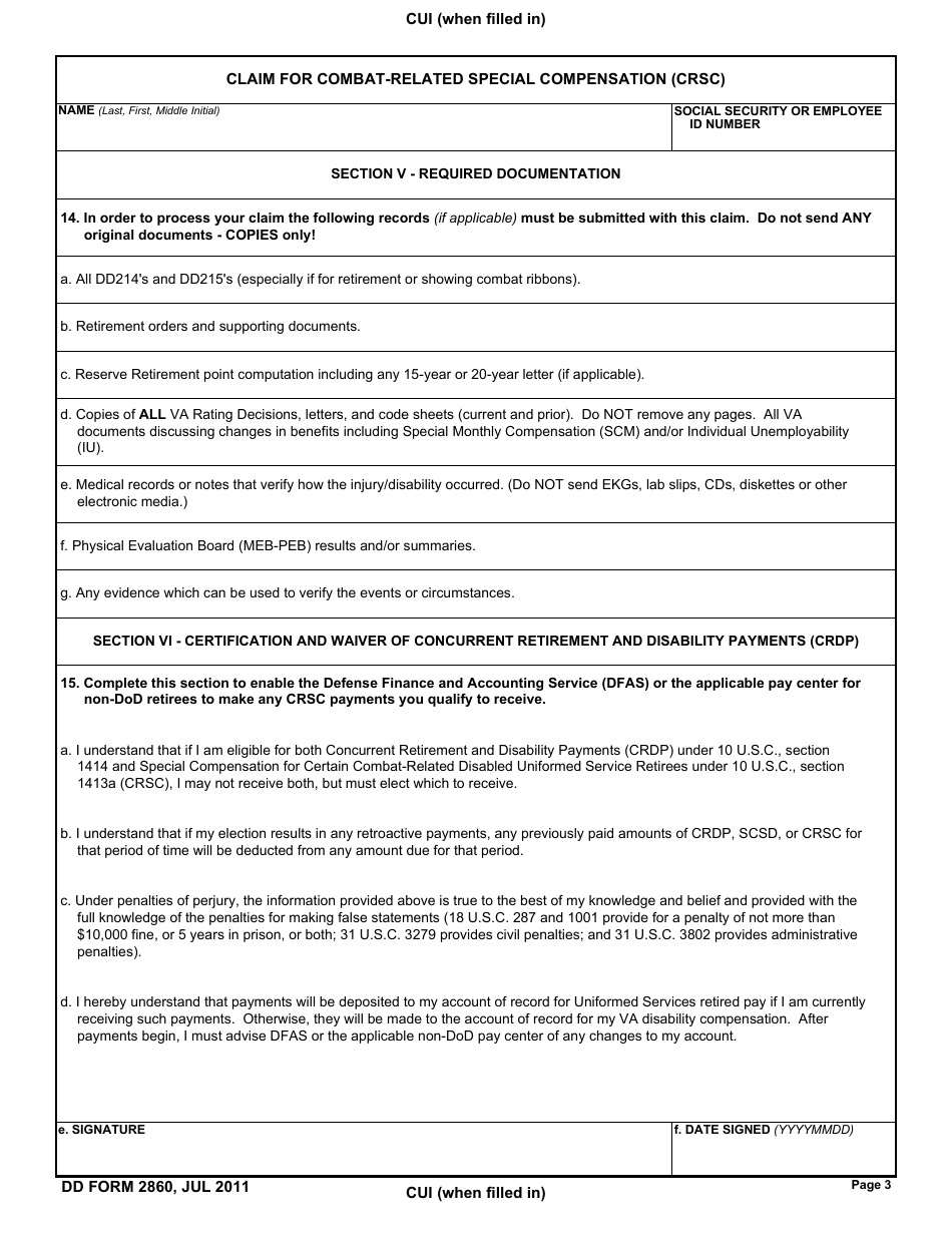 Dd Form 2860 Fill Out Sign Online And Download Fillable Pdf