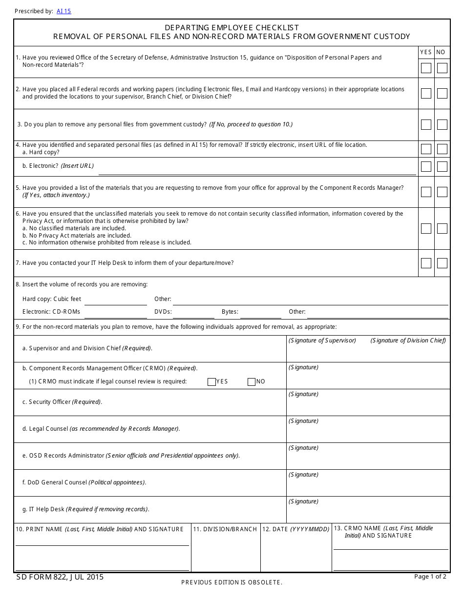 SD Form 822 - Fill Out, Sign Online and Download Fillable PDF ...