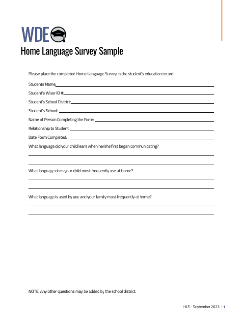 Home Language Survey - Sample - Wyoming Download Pdf